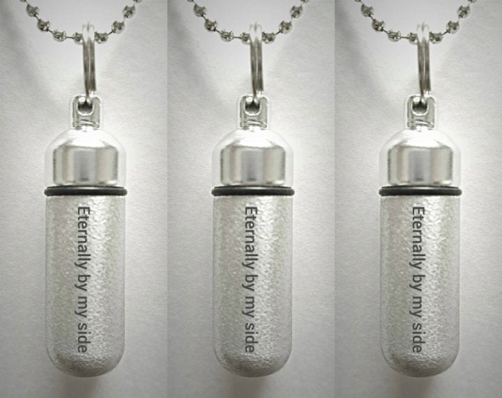 Set of Three ENGRAVED Brushed Silver CREMATION URN Necklaces "Eternally by my side" - Mourning Jewelry, Ashes Necklace, Urn Keepsake
