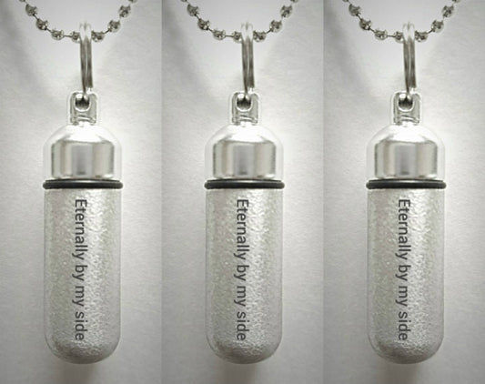 Set of Three ENGRAVED Brushed Silver CREMATION URN Necklaces "Eternally by my side" - Mourning Jewelry, Ashes Necklace, Urn Keepsake