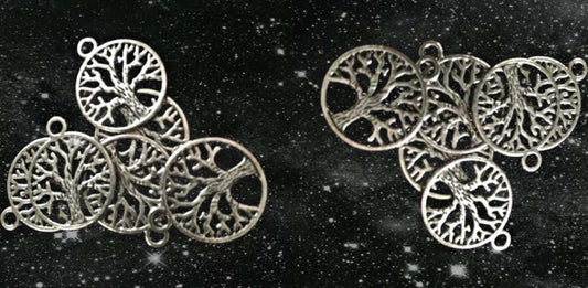 Set of 12 Antique Silver Celtic TREE OF LIFE Charms with Black Velvet Pouch