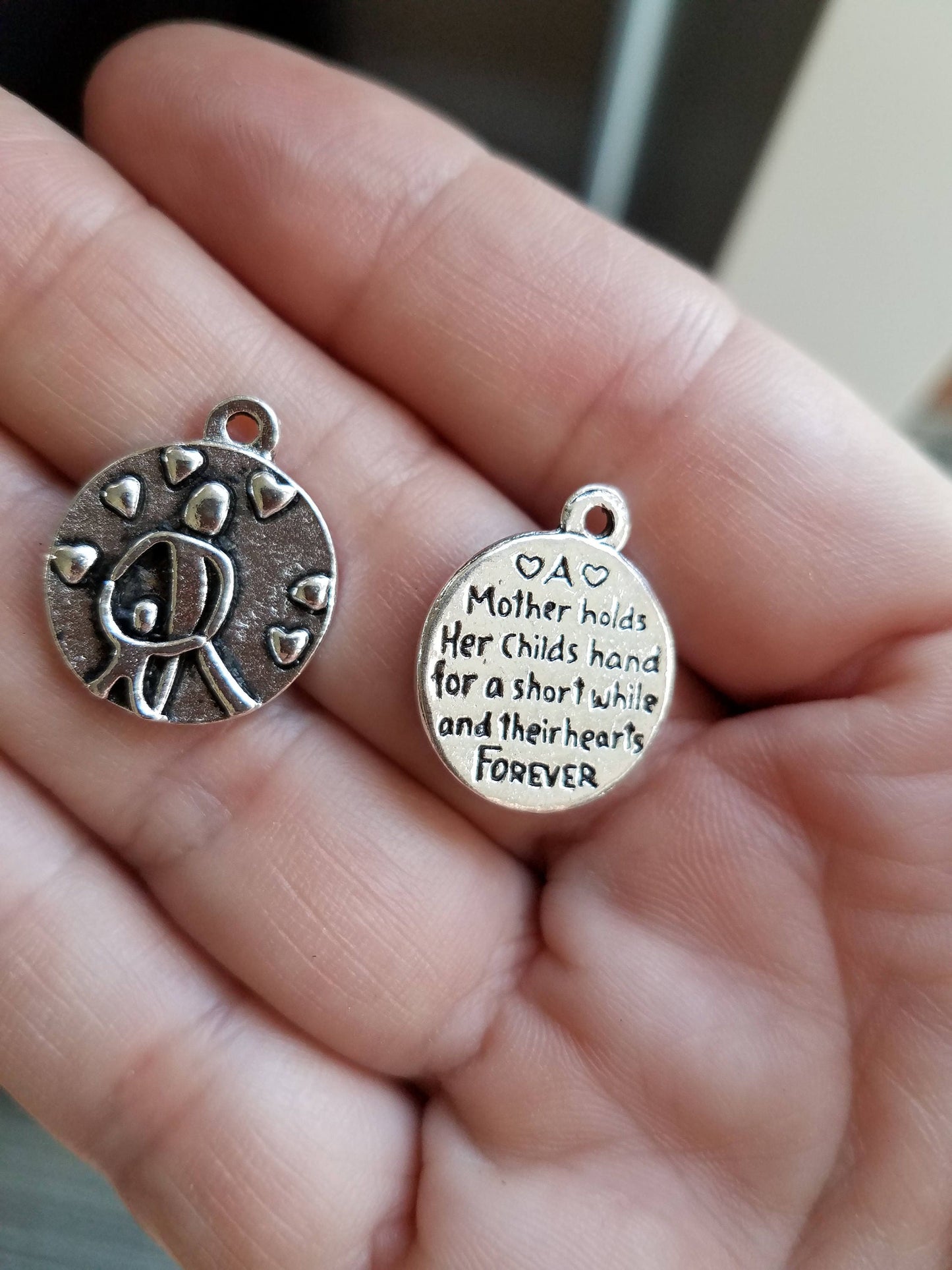 Personal CREMATION URN NECKLACE with Engraved 2-Sided Mother/Child Charm - with Velvet Pouch, 24" Steel Ball Chain, Fill Kit