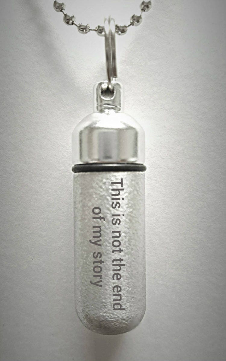 Engraved "This is not the end of my story" Brushed Silver CREMATION URN Necklace with Velvet Pouch and Fill Kit