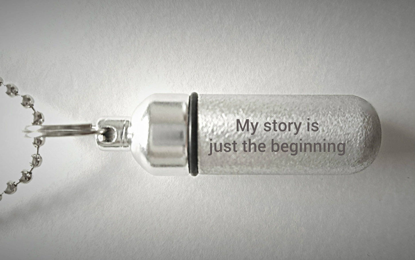 Engraved "My story is just the beginning" Brushed Silver CREMATION URN Necklace with Velvet Pouch and Fill Kit