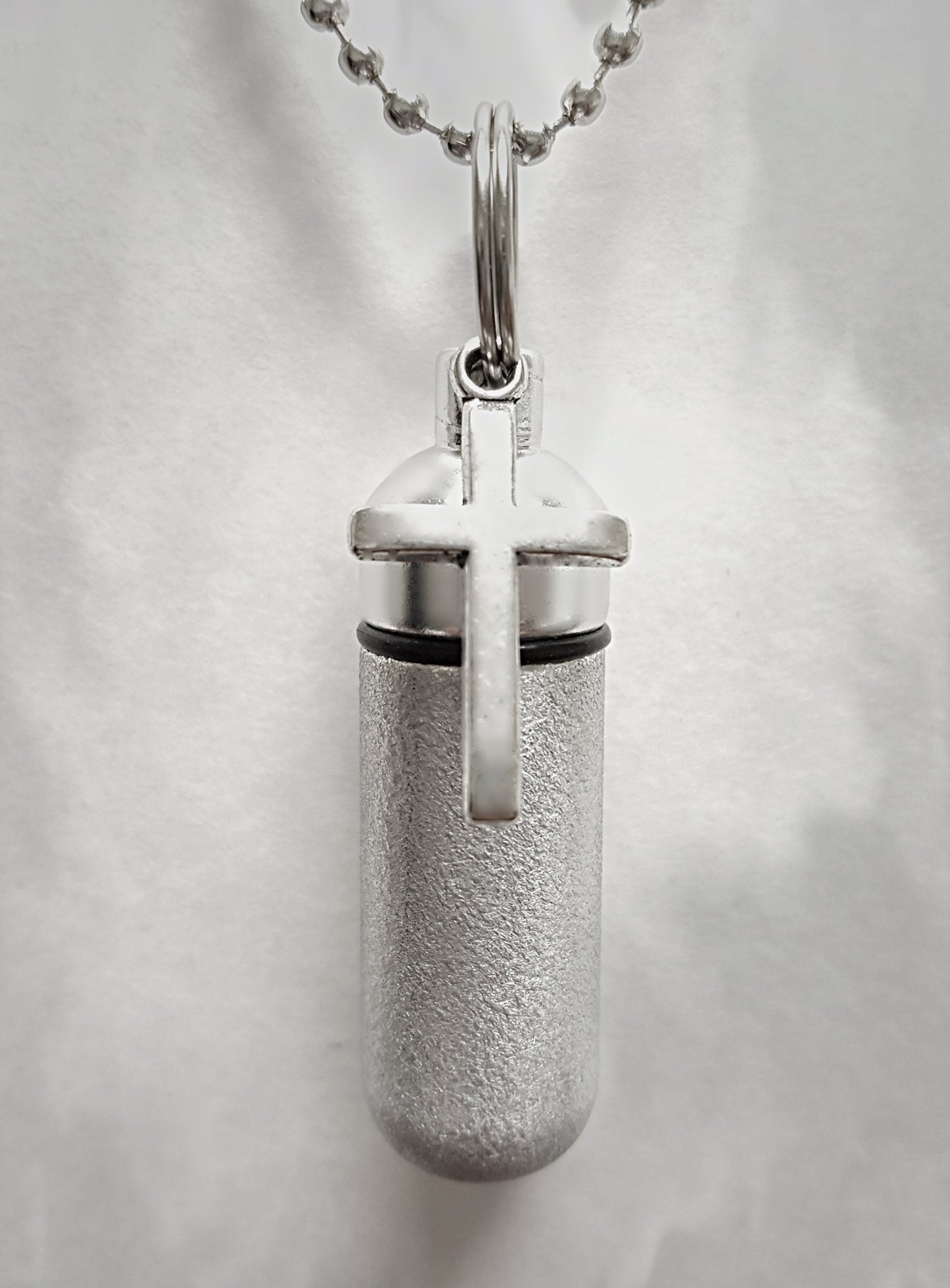 Brushed Simple Cross CREMATION URN Necklace - Includes Velvet Pouch, Ball-Chain & Fill Kit