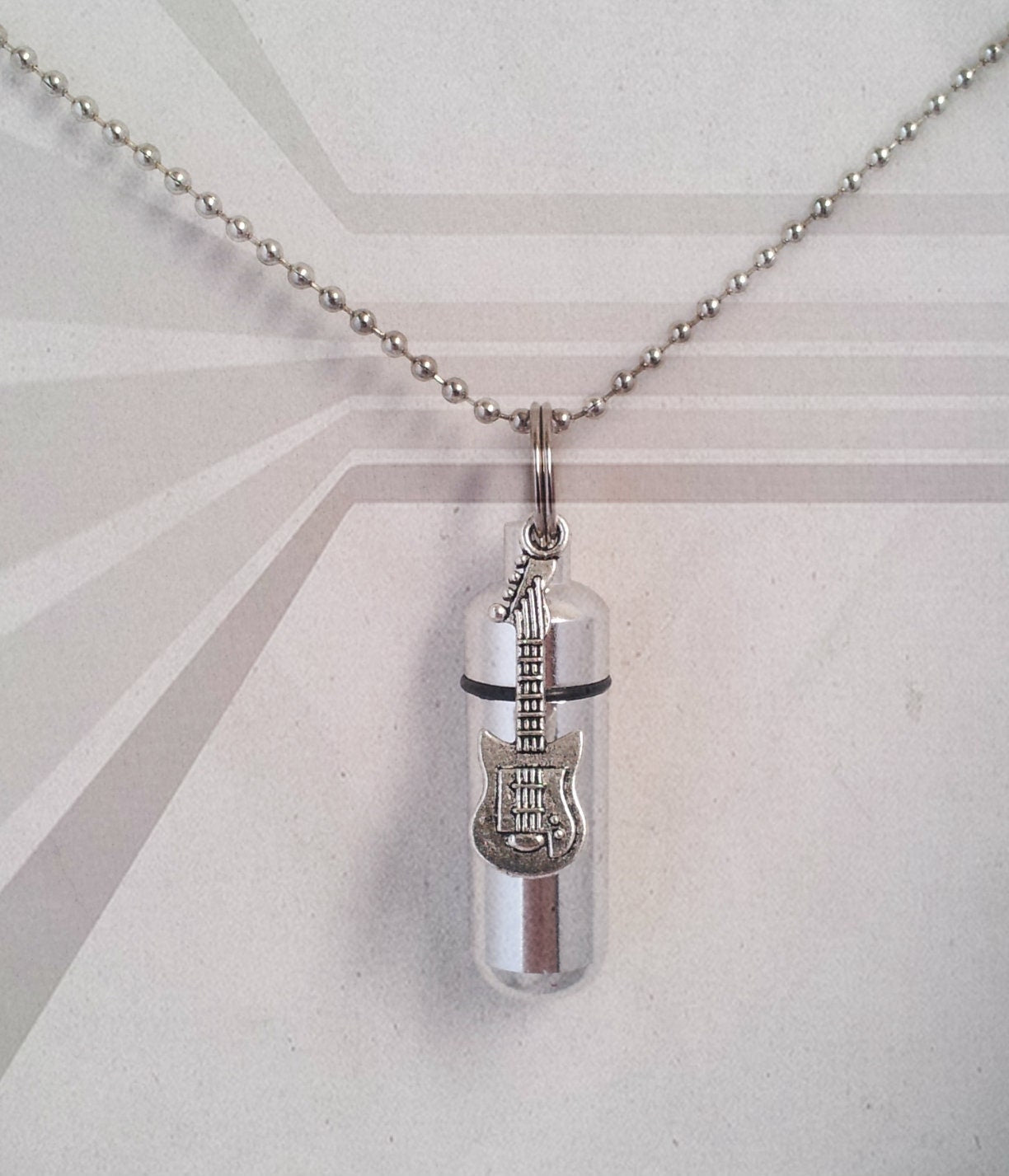 Set of TEN Silver CREMATION URN Keepsakes w/Electric Guitars - Ashes Necklace, Memorial Keepsake, Mourning Jewelry, Personalized Urn