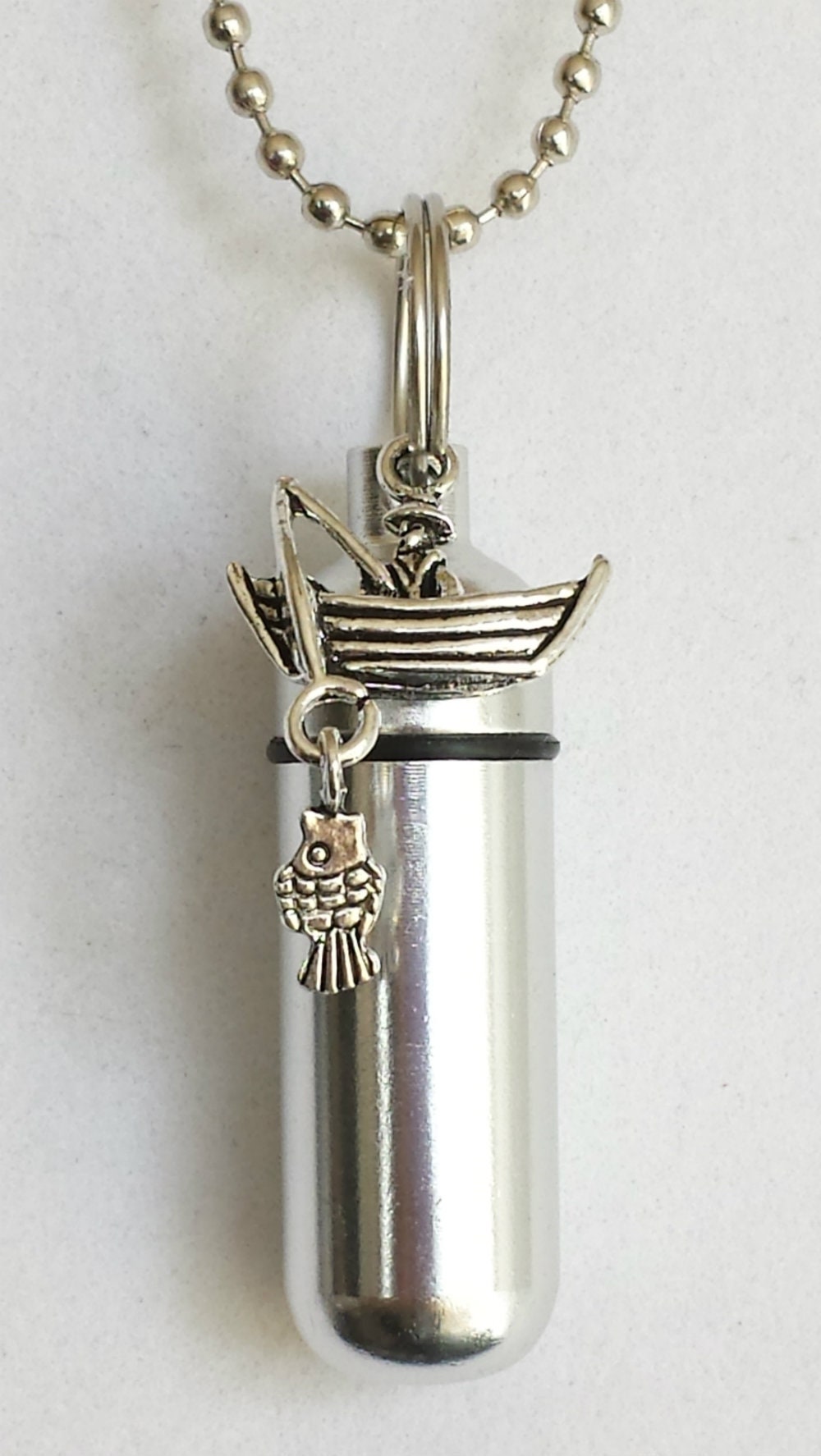 Set of Five Polished Silver Fisherman in Boat CREMATION URN Necklaces - Ashes Keepsake, Urn Jewelry, Ashes Necklace, Urn For Human Ashes
