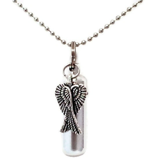 Set of TEN Silver Cremation Urn Necklaces with Angel Wings - Memorial Jewelry, Mourning Keepsake, Child Urn, Pet Urn, Personalized Urn