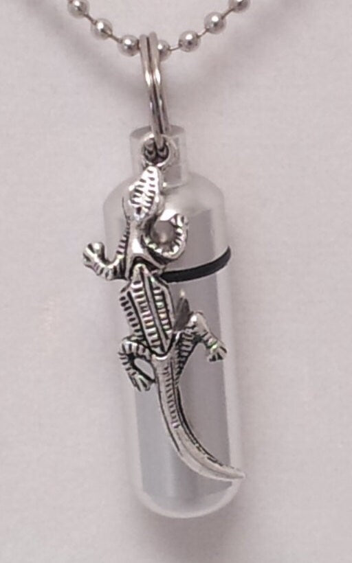 Set of Five Silver CREMATION URN Necklace Keepsakes with Alligator/Gecko - Urn Keepsake, Memorial Jewelry, Ashes Necklace, Urn for Ashes