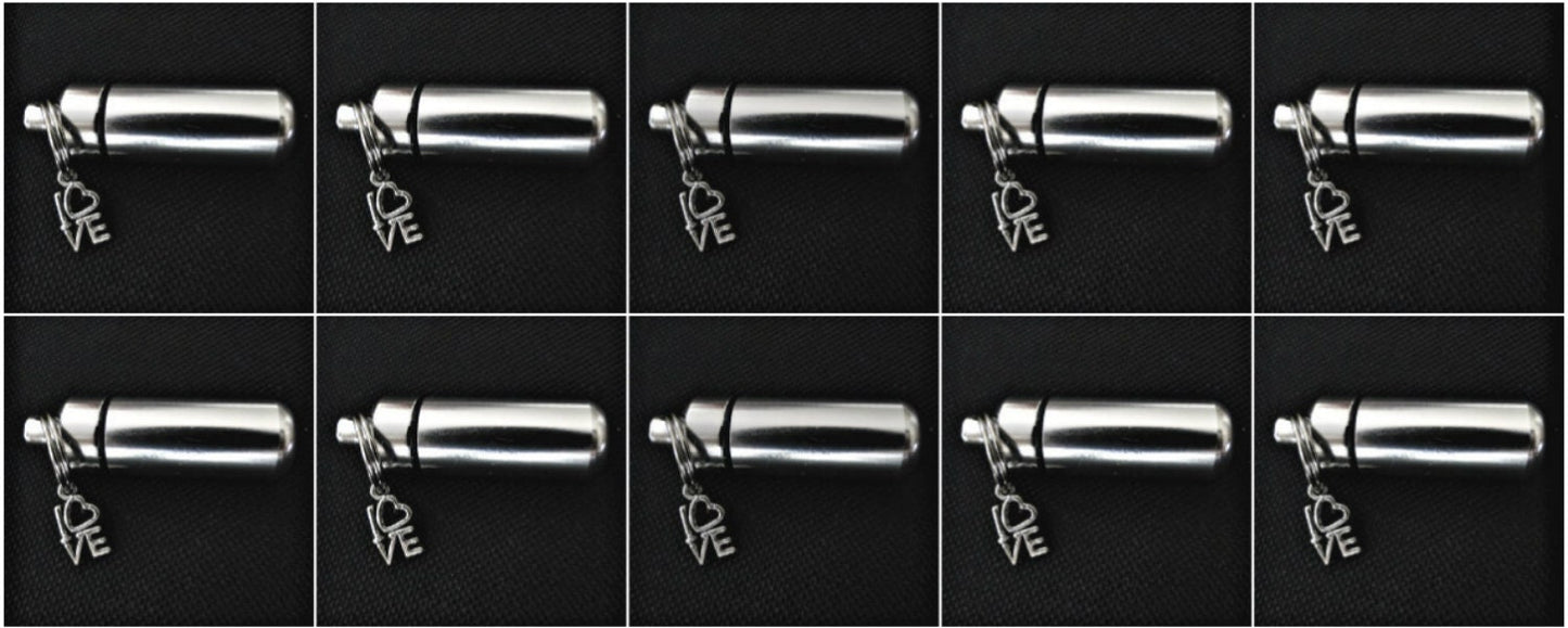 Special Set of TEN Silver CREMATION URN Keepsakes with Love Charm - Mourning Jewelry, Child Urn, Ashes Jewelry, Pet Urn, Personalized Urn