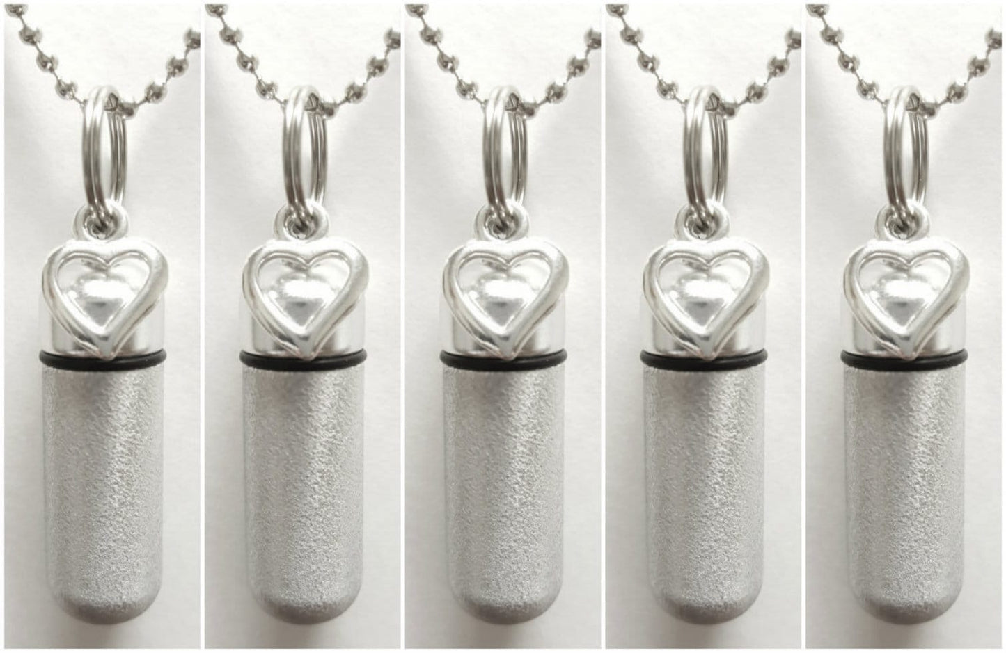 Set of Five Brushed Silver Open Heart CREMATION URN NECKLACES with Velvet Pouches - Urn Keepsake, Urn For Ashes, Urn Jewelry, Ashes Necklace
