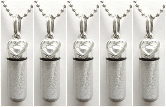 Set of Five Brushed Silver Open Heart CREMATION URN NECKLACES with Velvet Pouches - Urn Keepsake, Urn For Ashes, Urn Jewelry, Ashes Necklace