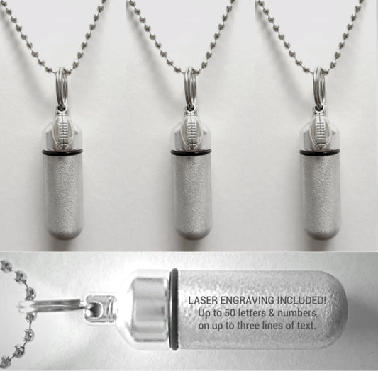 Set of Three Brushed Silver CUSTOM ENGRAVED Football Cremation Urn Necklaces - Urn Jewelry, Ashes Necklace, Urn For Human Ashes, Pet Urn