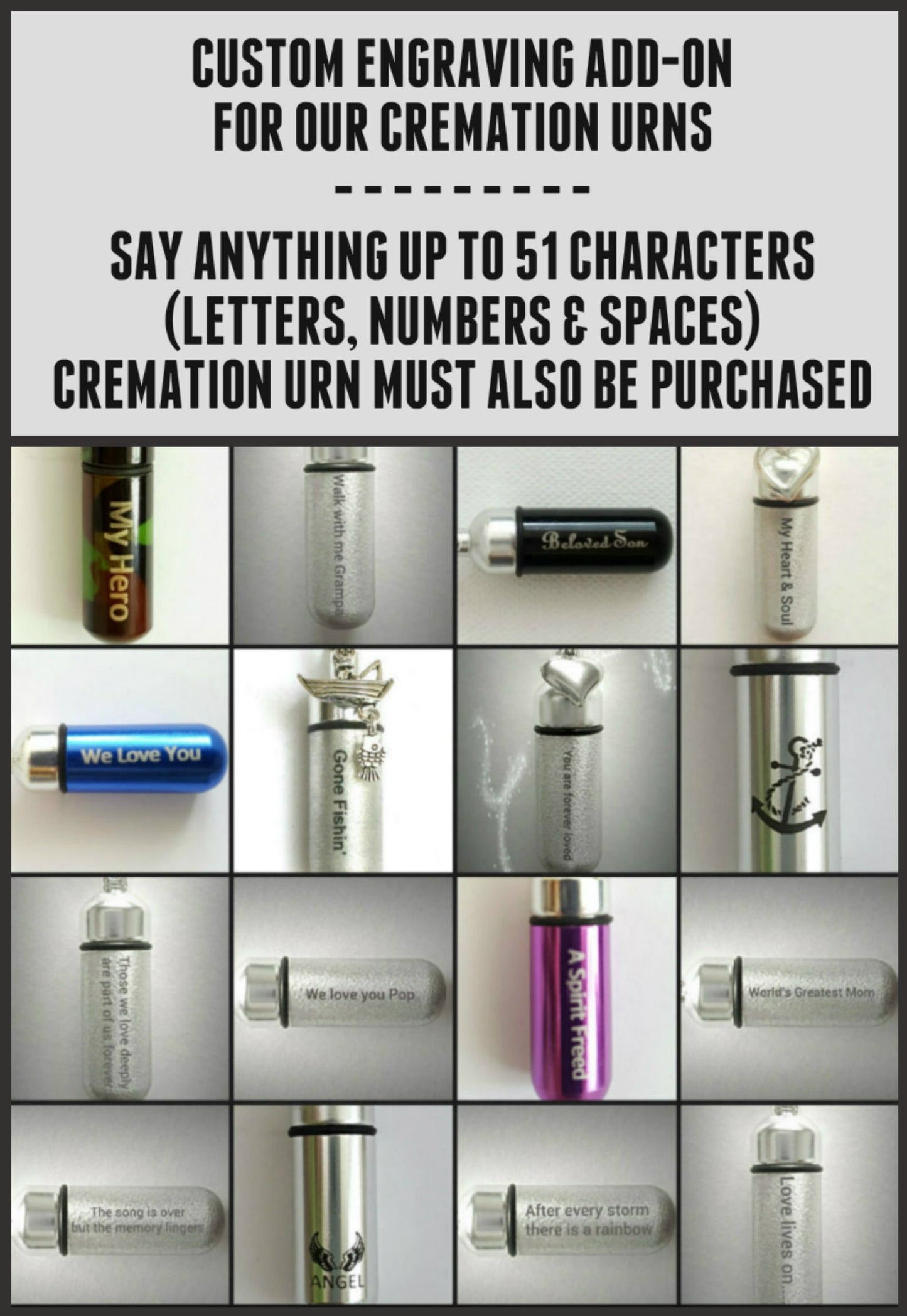 BUNDLE of TEN Custom Engraving Add-On (for urns purchased from me) Up To 51 Letters/Numbers on Three Lines - Urn NOT included