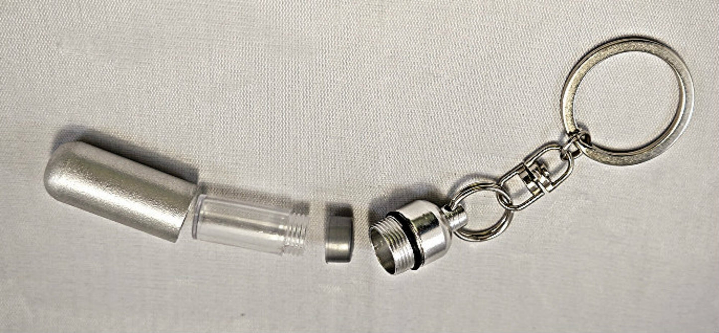Brushed Silver Cremation Urn with USA FLAG Pendant on Stainless Steel Swivel Keyring, Hand Assembled, Custom Engravable, Urn Keepsake