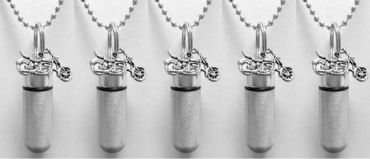 Set of Five Brushed Silver MOTORCYCLE CREMATION URN Necklaces - Urn Necklace, Ashes Keepsake. Memorial Jewelry, Urn For Human Ashes, Pet Urn