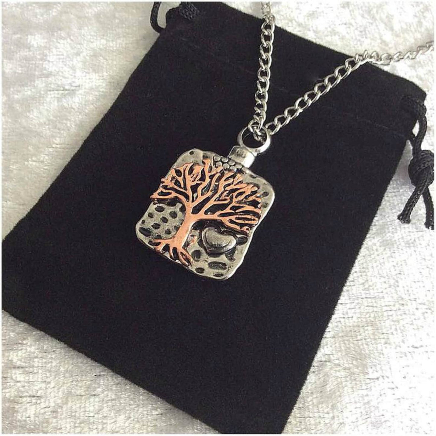 Beautiful Stainless Steel "Handcrafted Tree Of Life" Cremation Urn on 24" Curb Chain Necklace - Memorial Keepsake, Urn For Ashes, Pet Loss