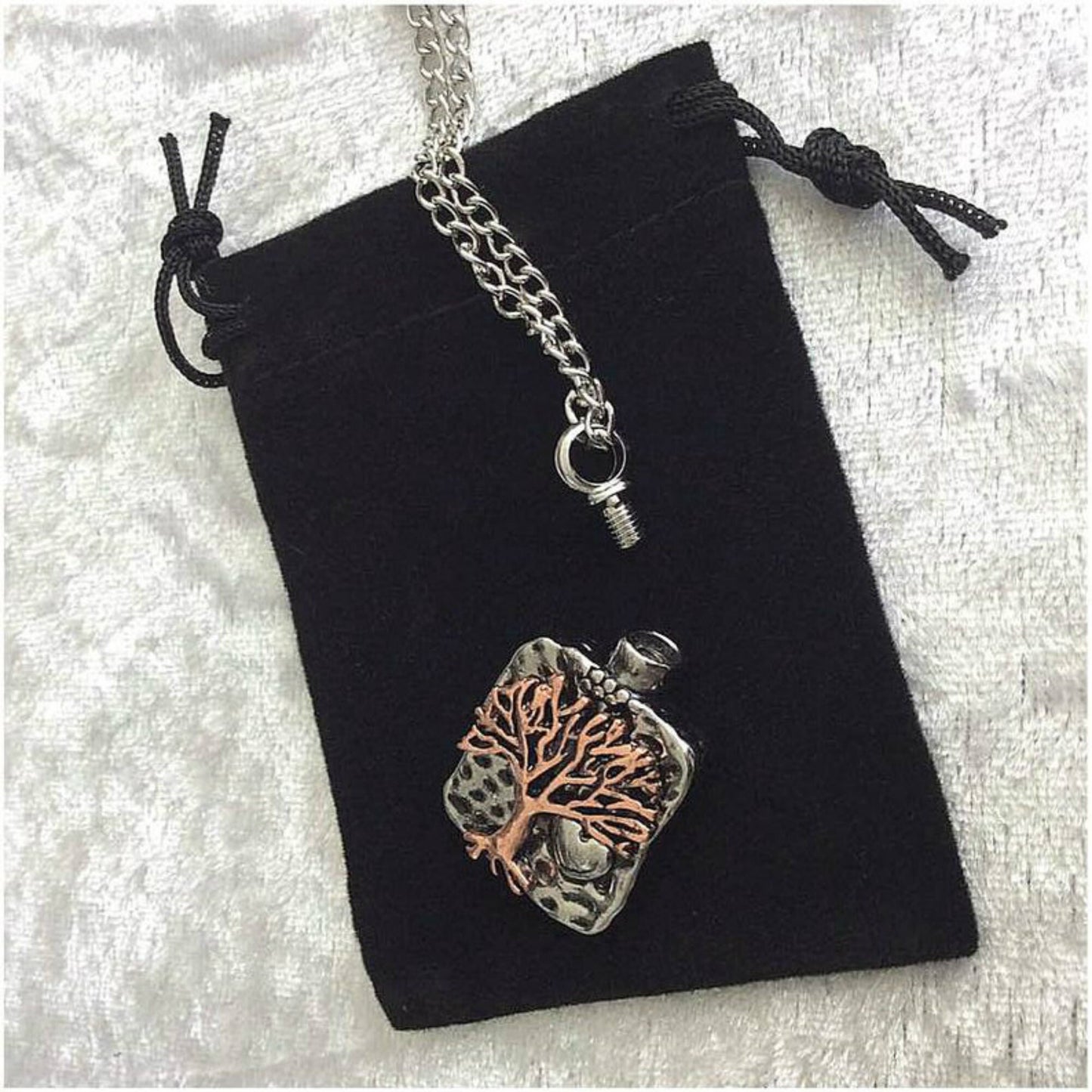 Beautiful Stainless Steel "Handcrafted Tree Of Life" Cremation Urn on 24" Curb Chain Necklace - Memorial Keepsake, Urn For Ashes, Pet Loss