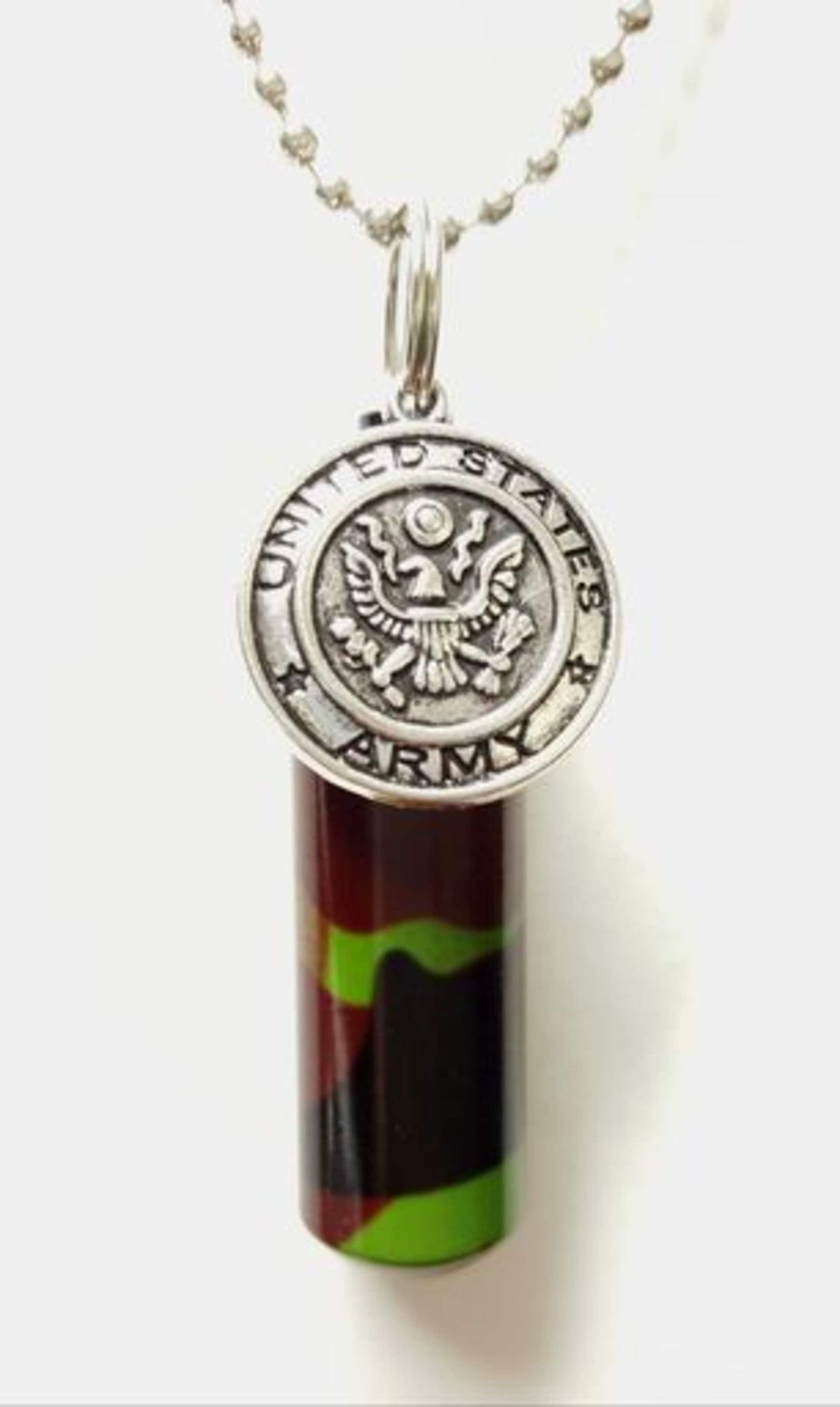 Army Medallion / CAMO CREMATION URN Necklace - Hand Crafted - with Velvet Pouch and Fill Kit