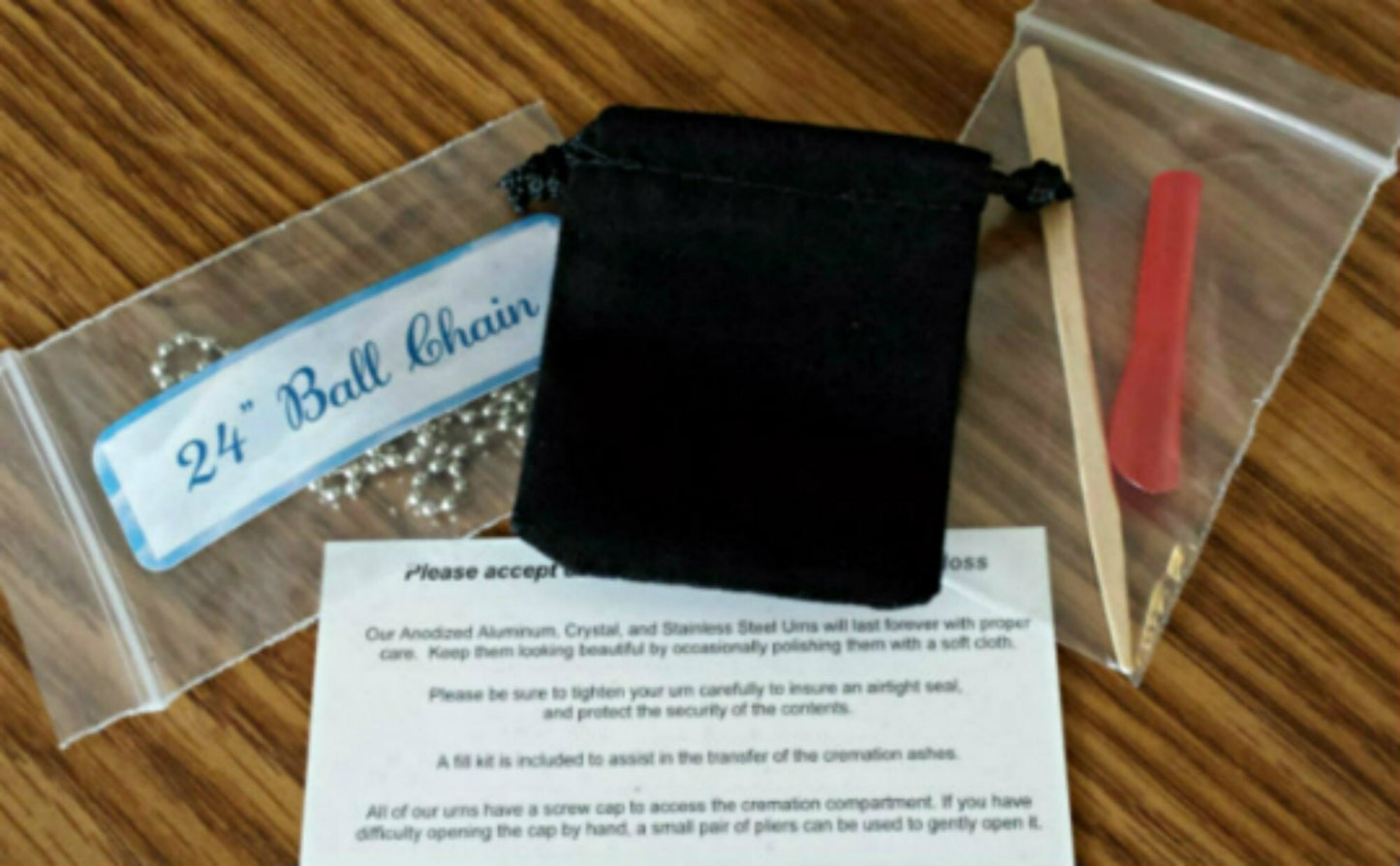 Two-Tone Copper/Brass Bullet Cremation Urn on 24" Steel Ball Chain Necklace - with Black Velvet Pouch & FIll Kit