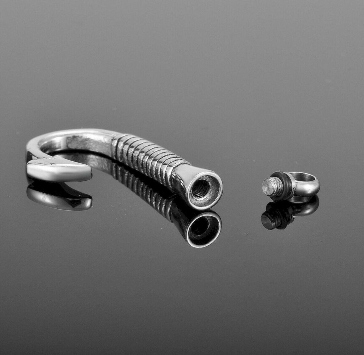 Elegant Stainless Steel Fish Hook / Fisherman CREMATION URN on 24" Steel Ball-Chain Necklace with Velvet Pouch & Fill Kit - Memorial Jewelry