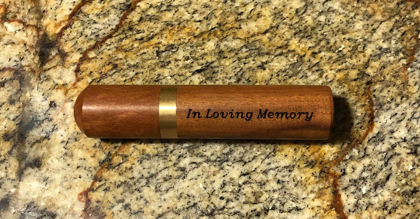 Set of TWO "In Loving Memory" Natural Rosewood Cremation Urn / Scattering Tubes - Fits in Pocket/Purse, TSA Travel Compliant, Very Secure