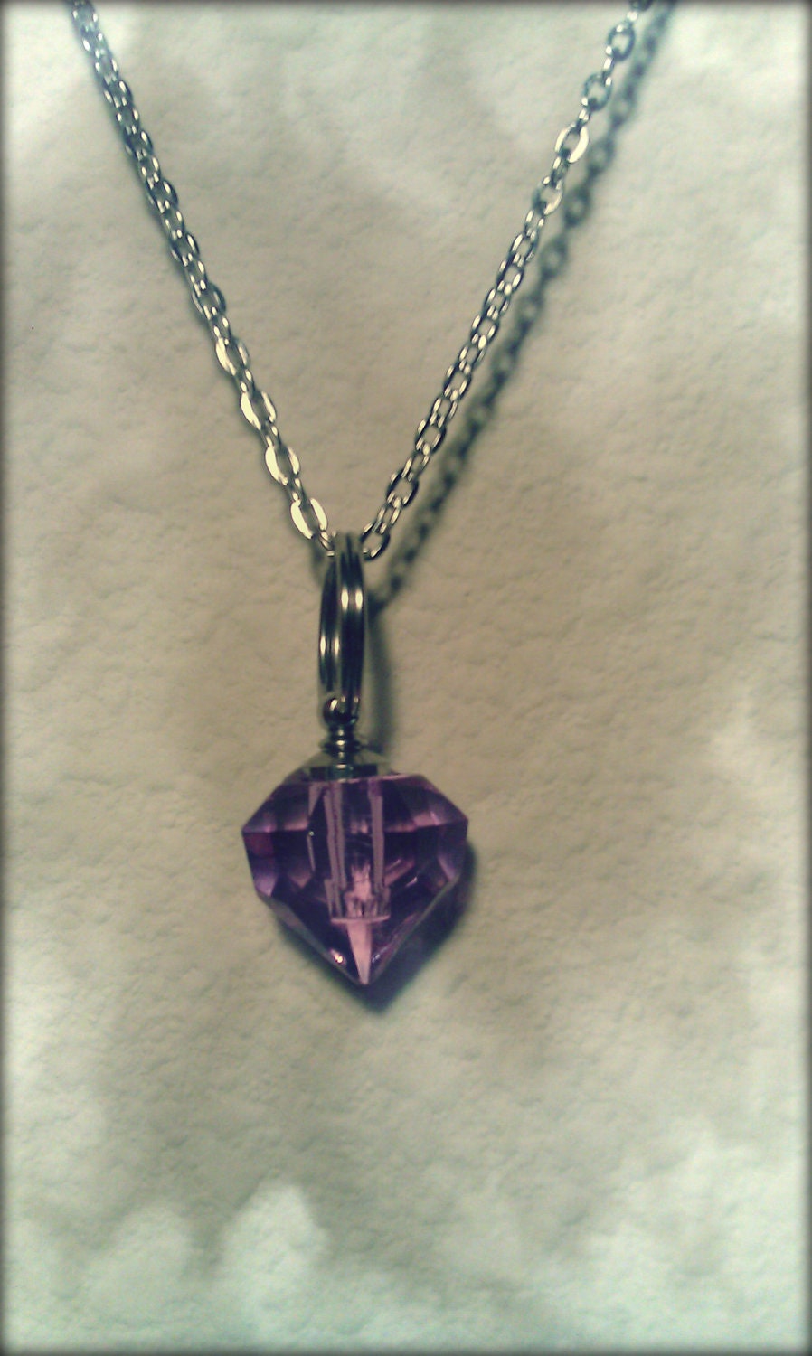 Violet Crystal Mourning Stone CREMATION URN on 24" Silver Necklace - with Velvet Pouch and Mini Funnel