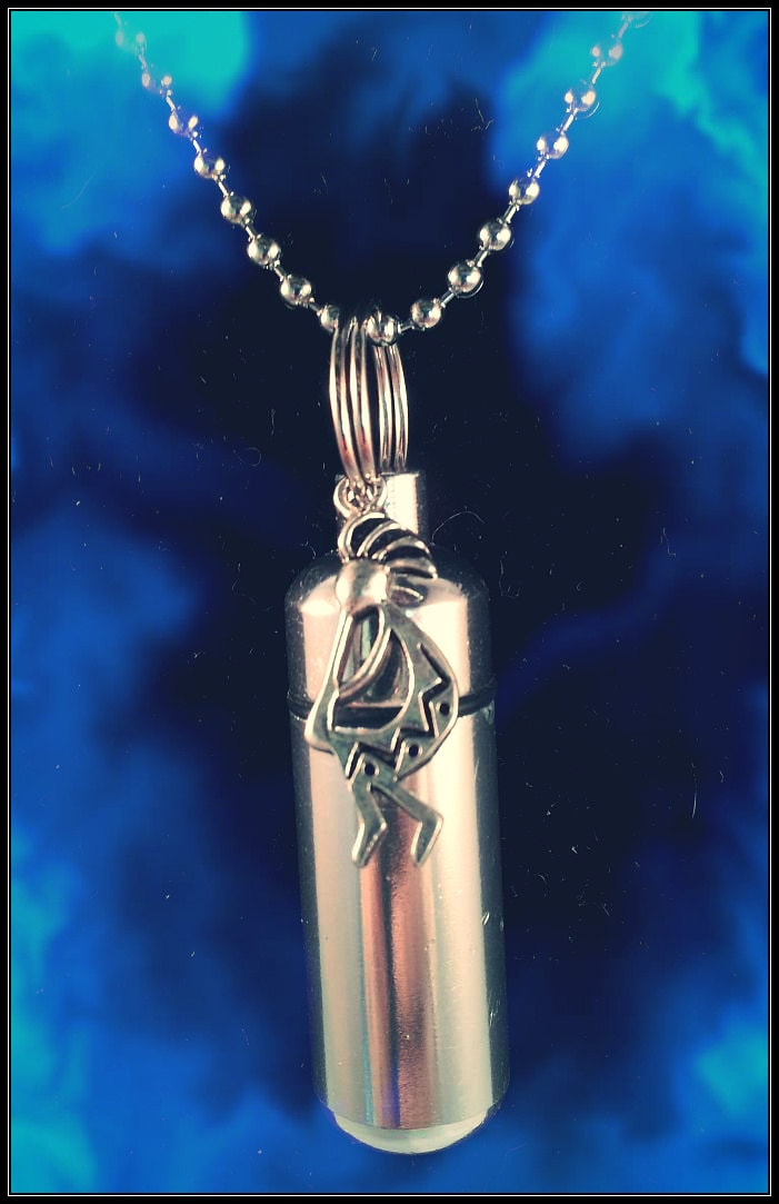 Silver Cremation Urn on Ball-Chain Necklace with KOKOPELLI - Mourning Jewelry, Memorial Jewelry, Ashes Necklace, Child Urn, Personalized Urn