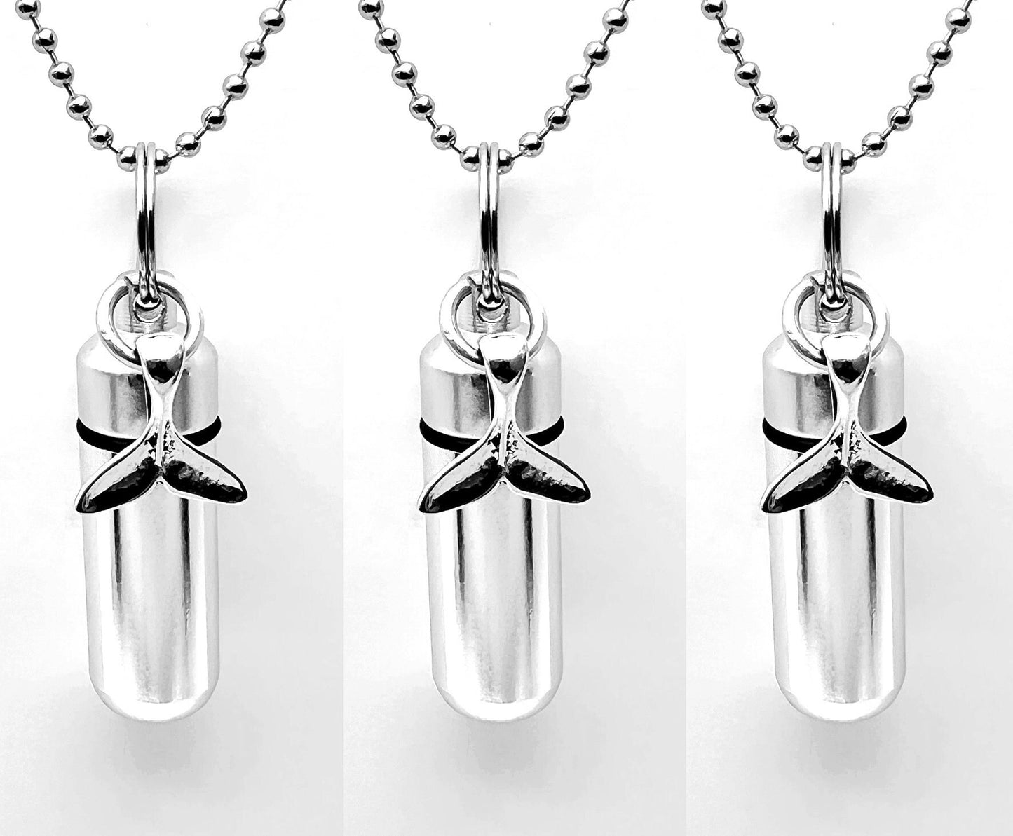 Set of Three Whale Tail Cremation Urns Necklaces - Memorial Keepsake, Ashes Necklace, Urn Jewelry, Pet Urn, Personalized Urn