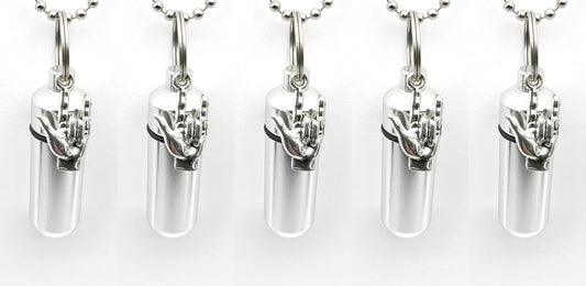 Set Of Five "I LOVE YOU" (Sign Language) Cremation Urns on 24" Steel Ball Chain Necklaces,  Memorial Keepsake, Urn Jewelry, Personalized Urn