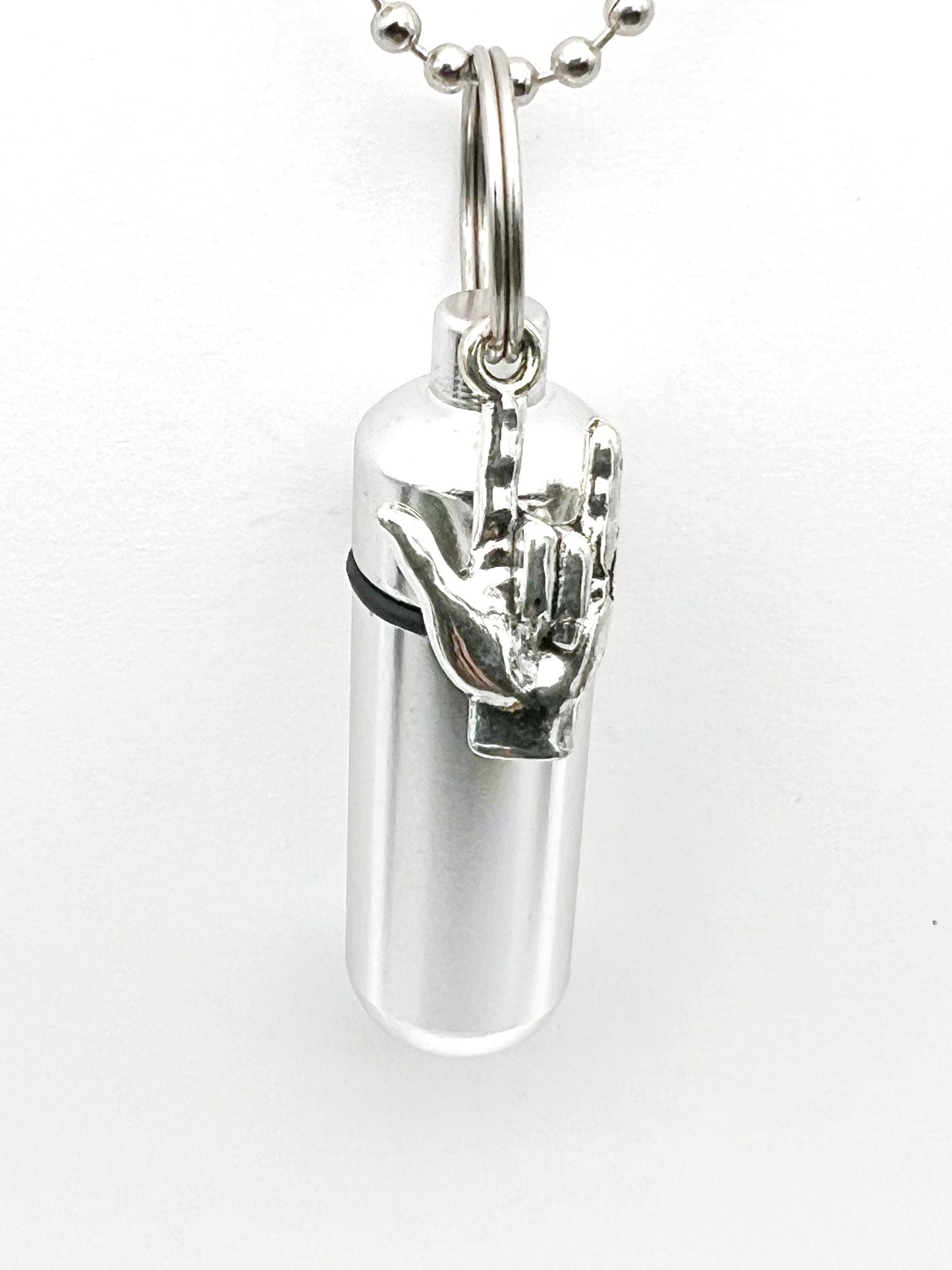 I LOVE YOU (Sign Language) Cremation Urns on Steel Ball Chain Necklace, Mourning Jewelry, Ashes Keepsake, Child Urn, Pet Urn, Personalized