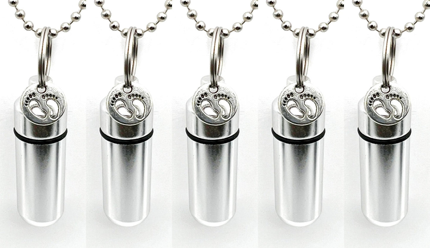 Set of FIVE "Baby Footprints" Cremation Urn Necklaces - Remembrance Keepsake, Memorial Jewelry, Child Loss, Baby Loss, Urn For Human Ashes