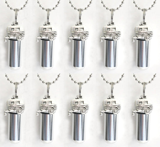 Set Of TEN Silver Camper/RV/Trailer Cremation Urn Necklaces - Memorial Jewelry, Ashes Necklace, Urn For Human Ashes, Personal Urn, Pet Urn
