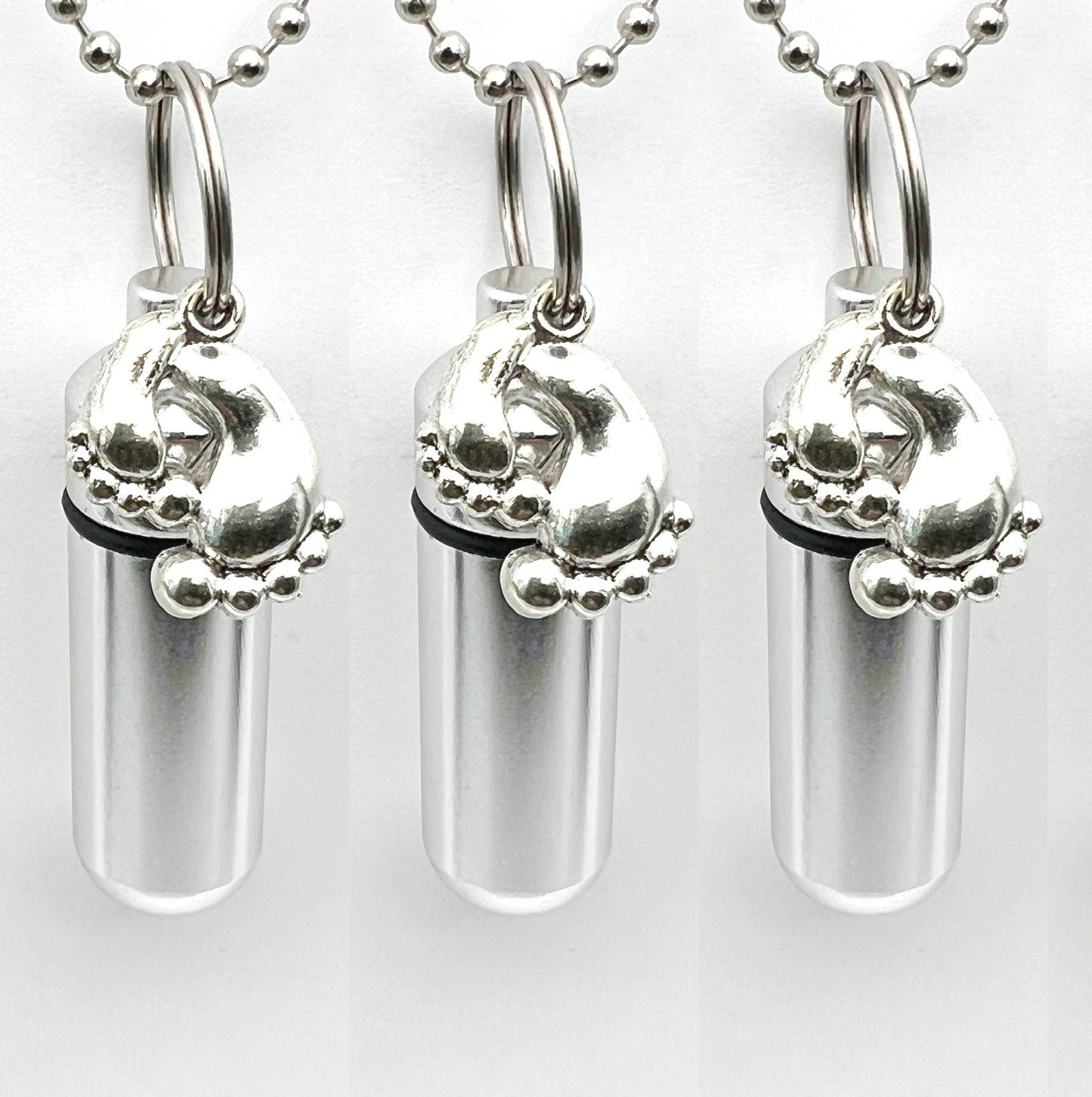 Set of Three CREMATION URN Necklaces with Silver Baby Feet - Keepsake Urn, Baby Loss, Child Loss, Urn Jewelry Infant Urn, Personalized Urn