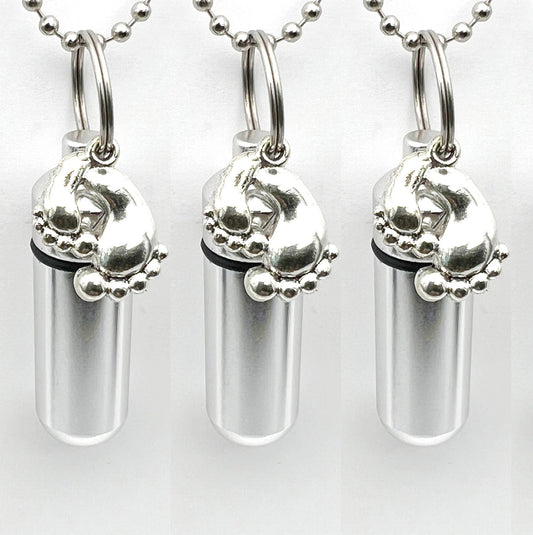 Set of Three CREMATION URN Necklaces with Silver Baby Feet - Keepsake Urn, Baby Loss, Child Loss, Urn Jewelry Infant Urn, Personalized Urn