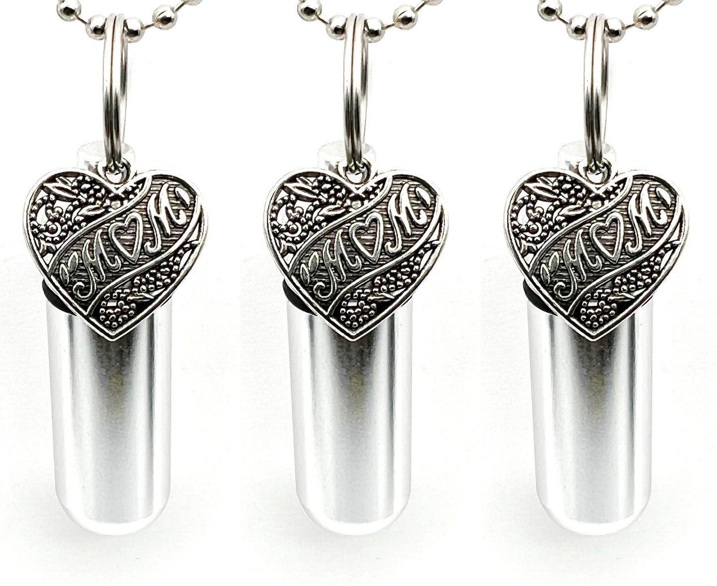 Set of Three MOM LOVE HEART Cremation Urns on 24" Steel Ball Chain Necklaces - Urn Keepsake, Ashes Necklace, Mom Urn, Personalized Urn
