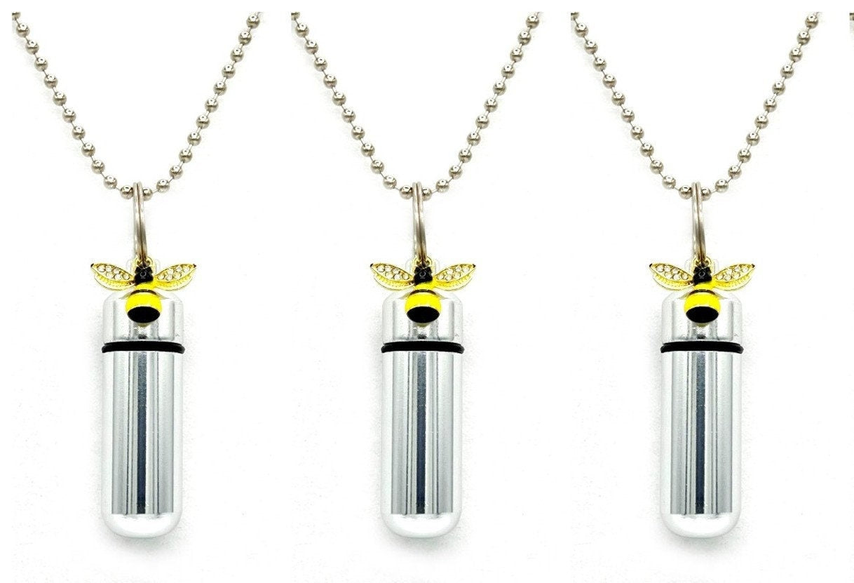 Set of Three CREMATION URN NECKLACES with Colorful Queen Bee - Mourning Jewelry, Urn Keepsake, Ashes Necklace, Child Urn, Personalized Urn
