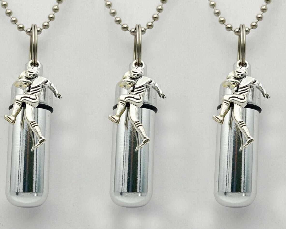Set of Three Football Player CREMATION URN Necklaces - Mourning Keepsake, Urn Jewelry, Ashes Necklace, Personalized Urn, Urn For Ashes