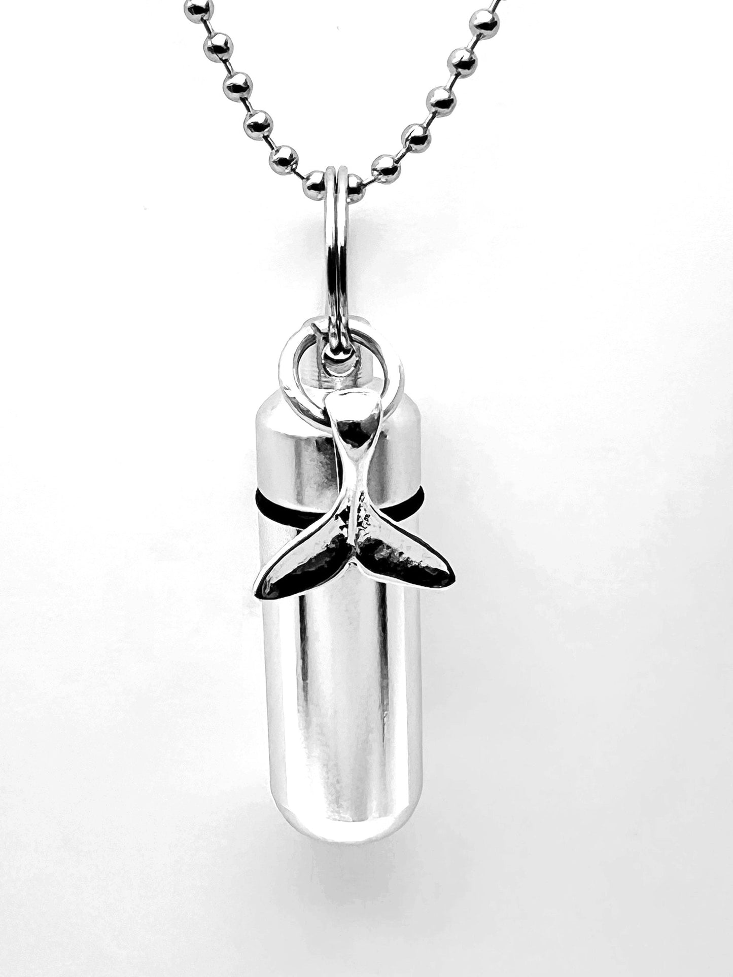 WHALE TAIL Cremation Urns on 24" Steel Ball Chain Necklaces - Symbol of Strength & Power - Hand Assembled with Velvet Pouches and Fill Kit