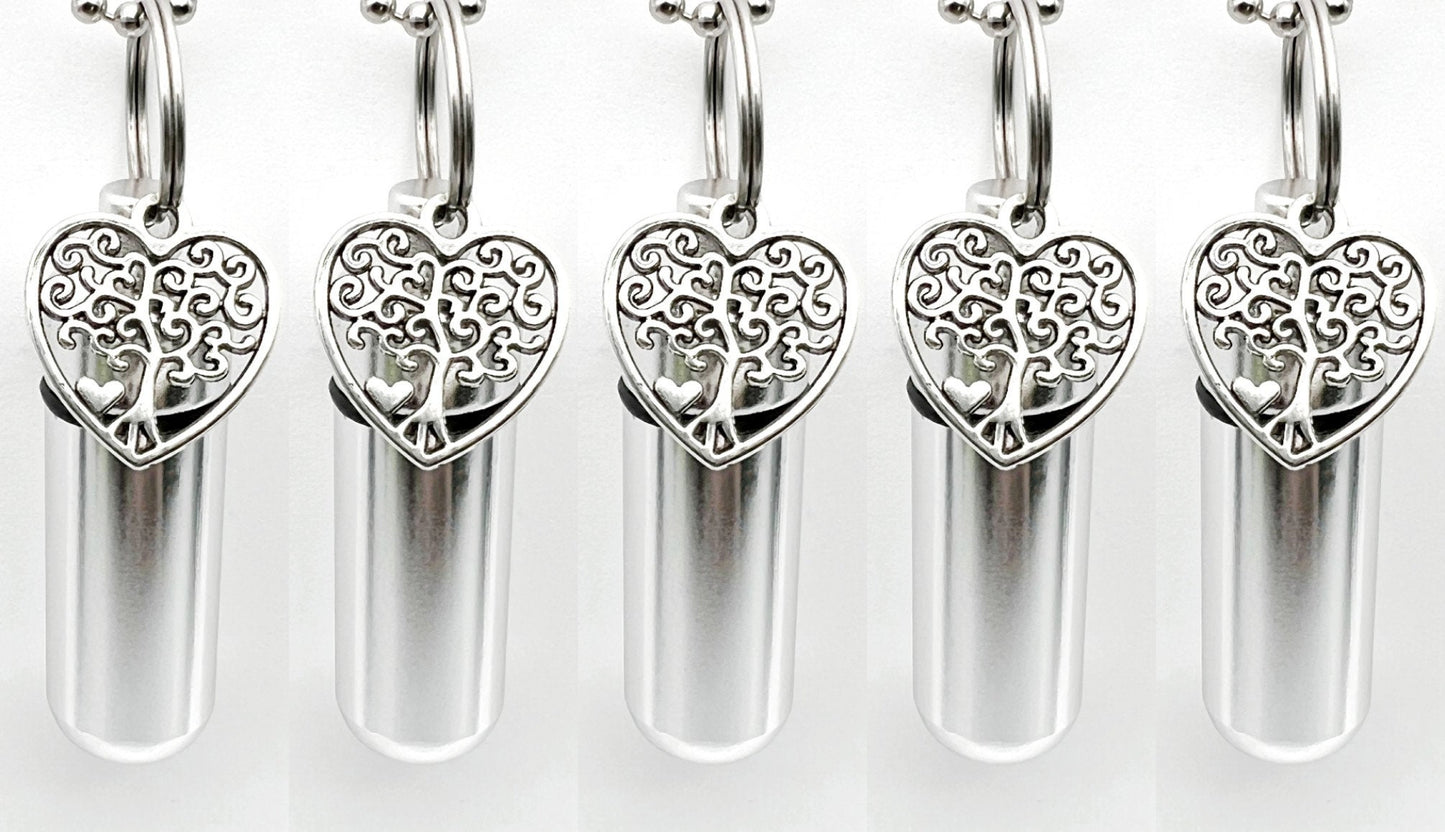 Set of FIVE Cremation Urn Necklaces with "Heart Shaped Tree Of Life" - Ashes Jewelry, Mourning Keepsake, Urn Necklace, Personalized Urn