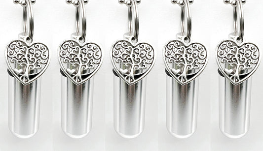 Set of FIVE Cremation Urn Necklaces with "Heart Shaped Tree Of Life" - Ashes Jewelry, Mourning Keepsake, Urn Necklace, Personalized Urn