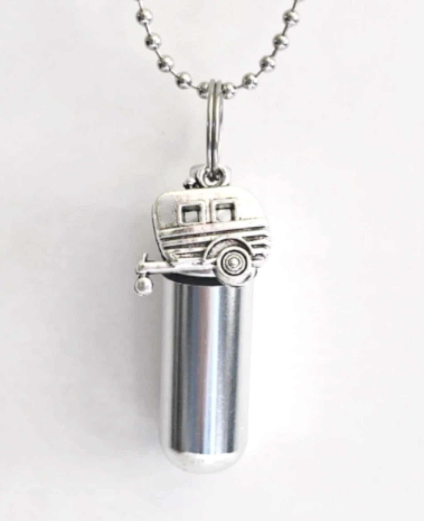 Set of Three Silver Camper/RV/Trailer CREMATION URN Necklaces - Mourning Keepsake, Memorial Jewelry, Ashes Necklace, Personalized Urn