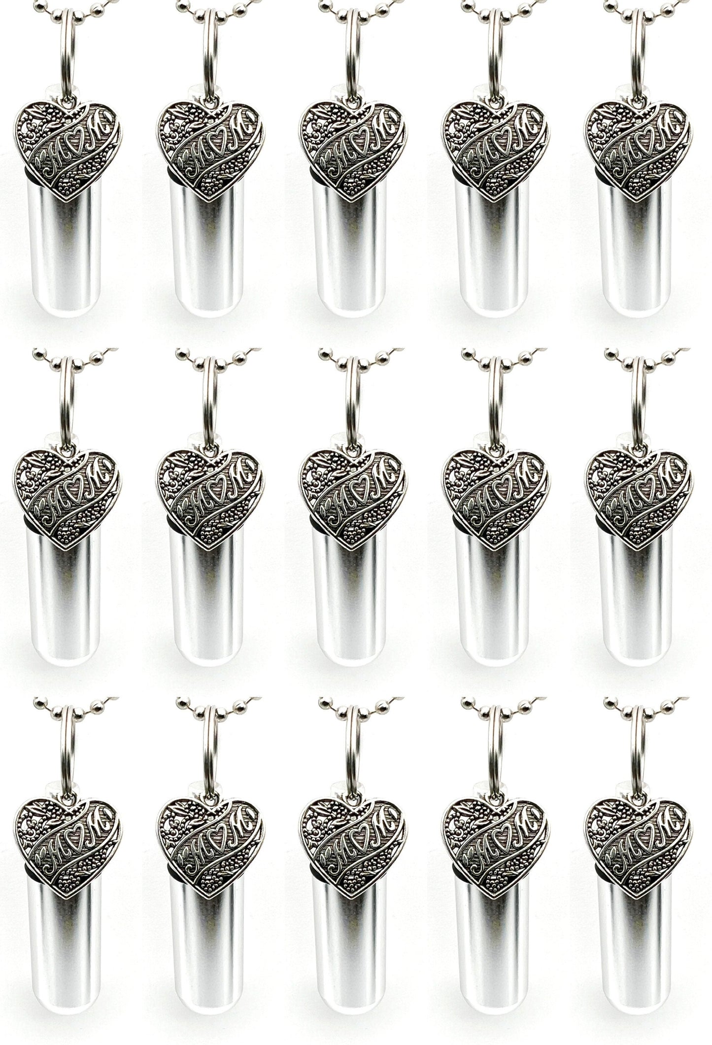 Set of 15 "Mom Love Heart" Cremation Urns on 24" Ball Chain Necklaces - Memorial Jewelry, Urn for Ashes, Personalized Urn, Ashes Keepsake