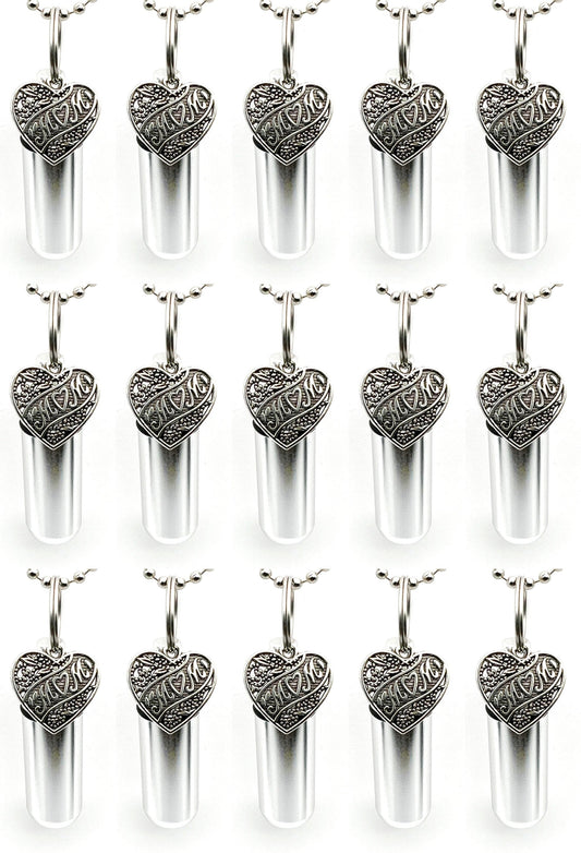 Set of 15 "Mom Love Heart" Cremation Urns on 24" Ball Chain Necklaces - Memorial Jewelry, Urn for Ashes, Personalized Urn, Ashes Keepsake