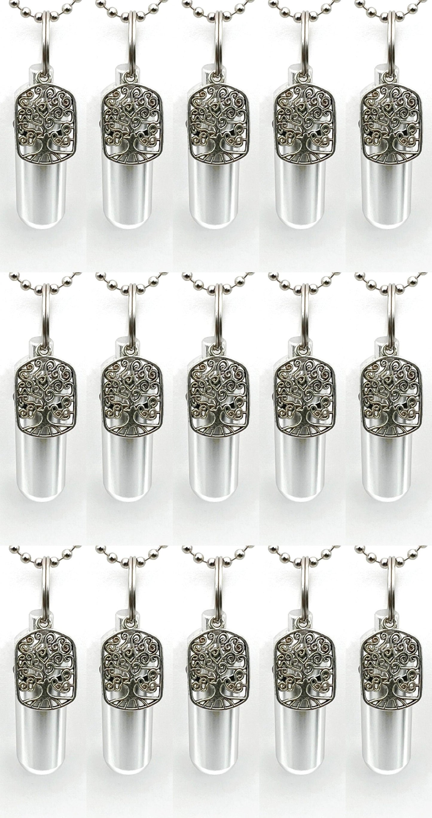 Set of 15 Cremation Urn Necklaces with "Artisan Tree Of Life", Memorial Jewelry, Cremation Jewelry For Human or Pet Ashes, Personalized