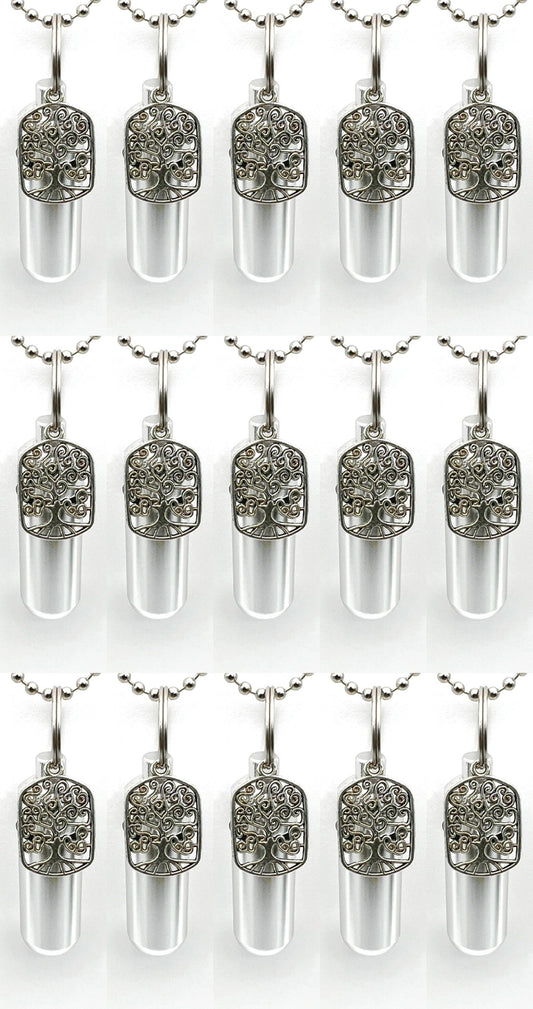 Set of 15 Cremation Urn Necklaces with "Artisan Tree Of Life", Memorial Jewelry, Cremation Jewelry For Human or Pet Ashes, Personalized