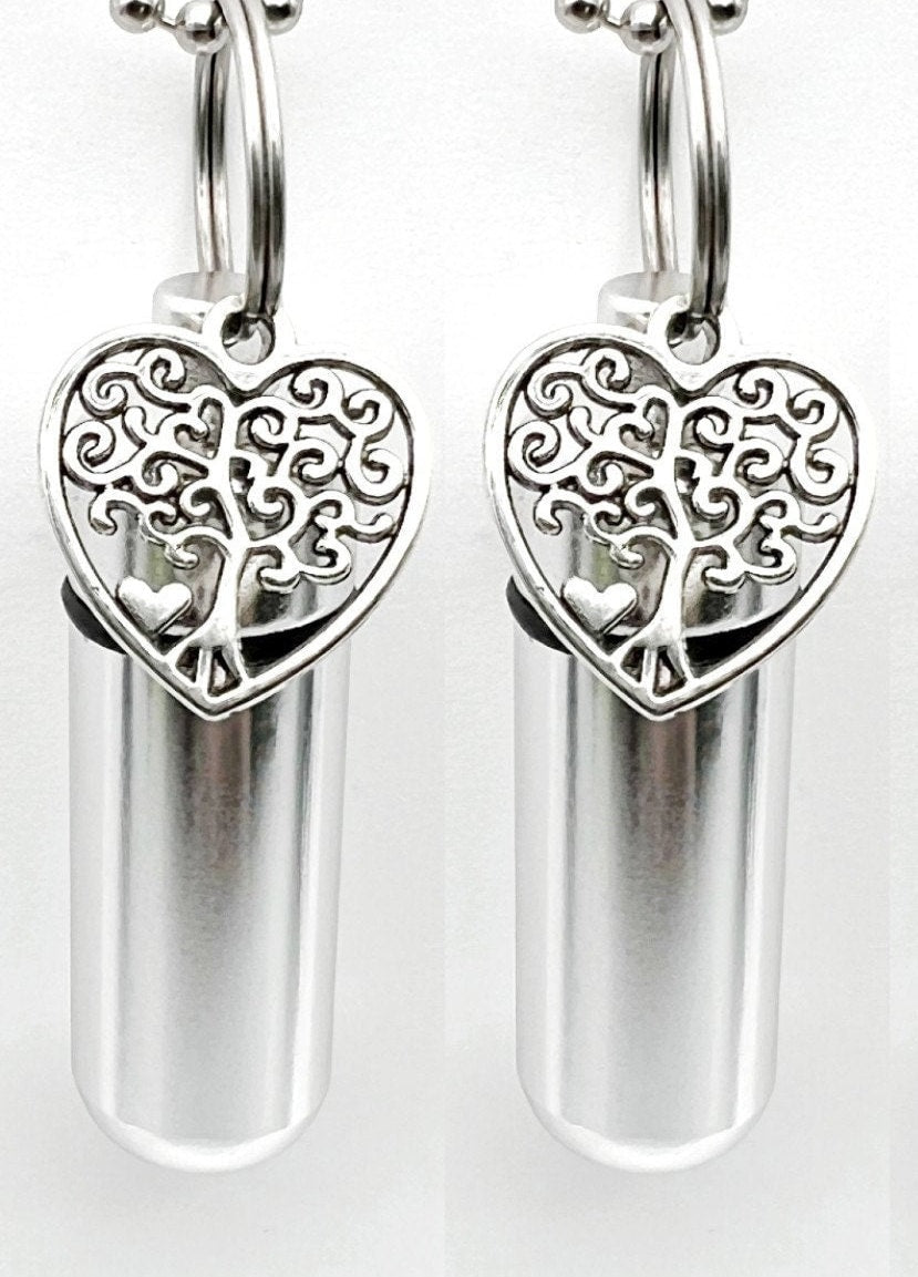 Lovely Set of TWO Cremation Urn Necklaces with "Heart Shaped Tree Of Life" Includes TWO Velvet Pouches, TWO 24" Ball-Chains & Fill Kit