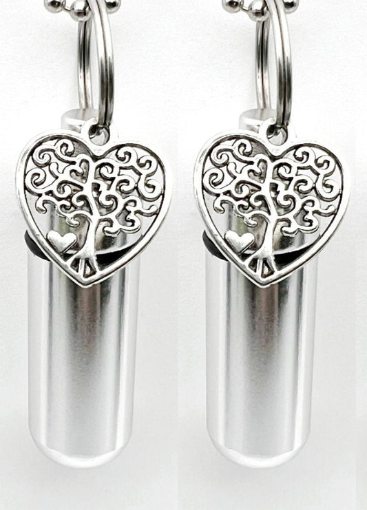 Lovely Set of TWO Cremation Urn Necklaces with "Heart Shaped Tree Of Life" Includes TWO Velvet Pouches, TWO 24" Ball-Chains & Fill Kit