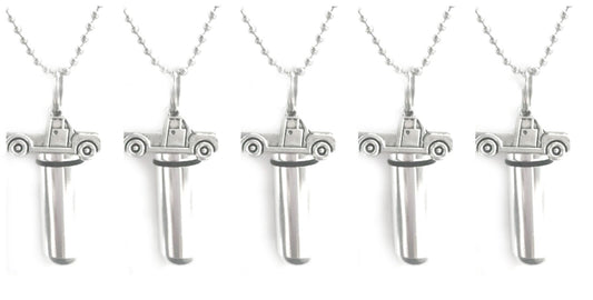 Set of FIVE Cremation Urn Necklaces with Silver Pickup Trucks - Ashes Jewelry, Urn Necklace, Memorial keepsake, Urn For Human Ashes, Pet Urn