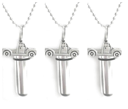 Set of THREE Cremation Urn Necklaces with Silver Pickup Trucks - Urn Jewelry, Ashes Urn, Memorial Jewelry, Urn For Human Ashes, Pet Ashes
