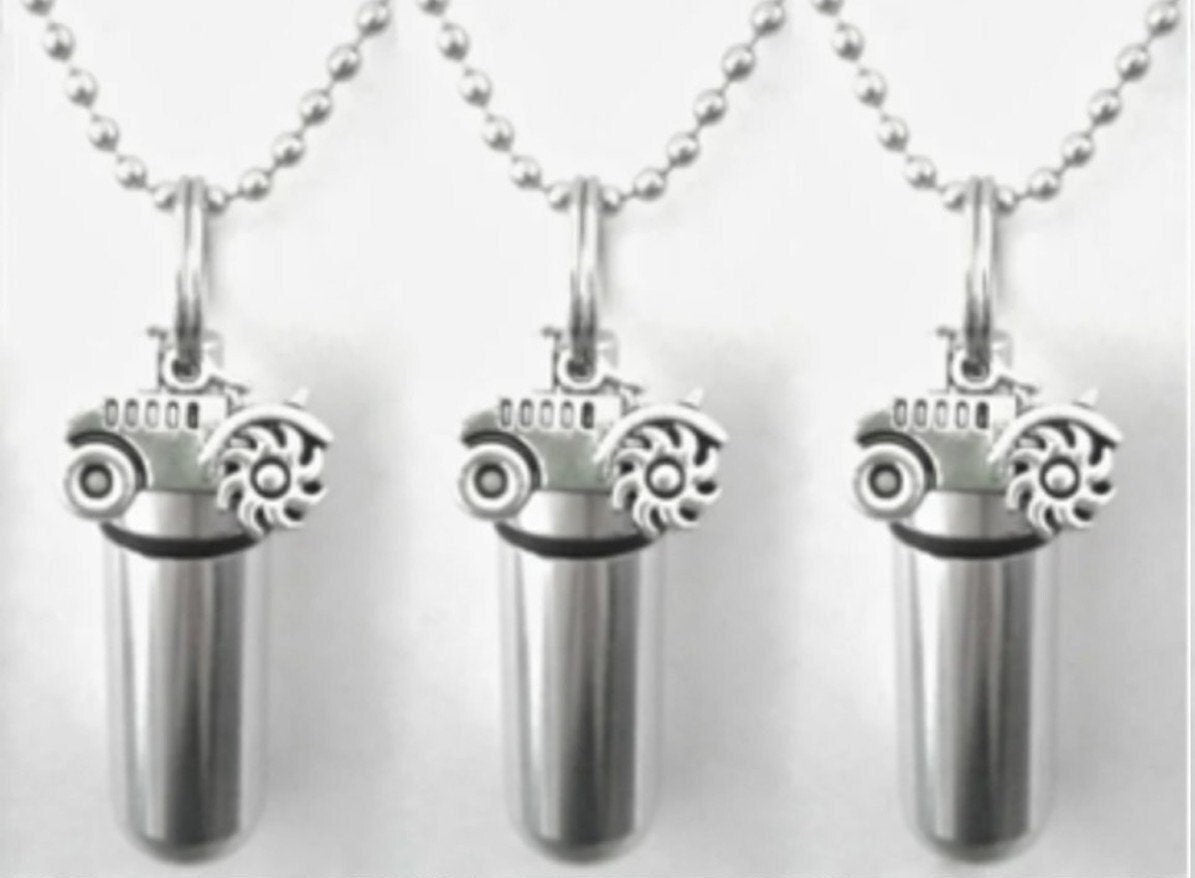 Set of THREE Cremation Urn Necklaces with Farm Tractors - Memorial Keepsake, Ashes Urn, Urn Jewelry, Urn For Human Ashes, Pet Urn