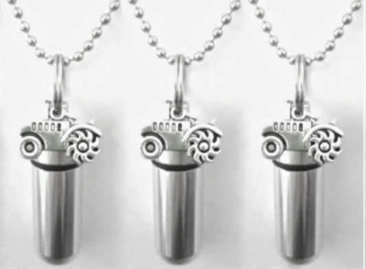 Set of THREE Cremation Urn Necklaces with Farm Tractors - Memorial Keepsake, Ashes Urn, Urn Jewelry, Urn For Human Ashes, Pet Urn